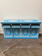 Pandora Blue Hand Painted Bone Inlay Pattern Timber Buffet Sideboard